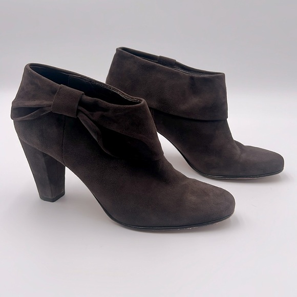 Kate Spade Brown Suede Bow Ankle Booties Heels Slip-On Block Heel Women’s Size 8 - Picture 1 of 8